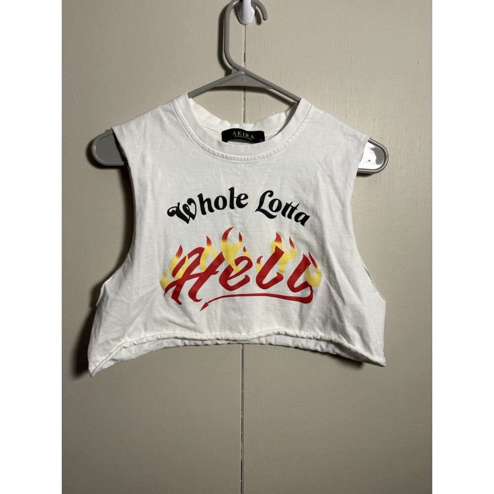 AKIRA White Cropped Tank with Red & Yellow Flame Script